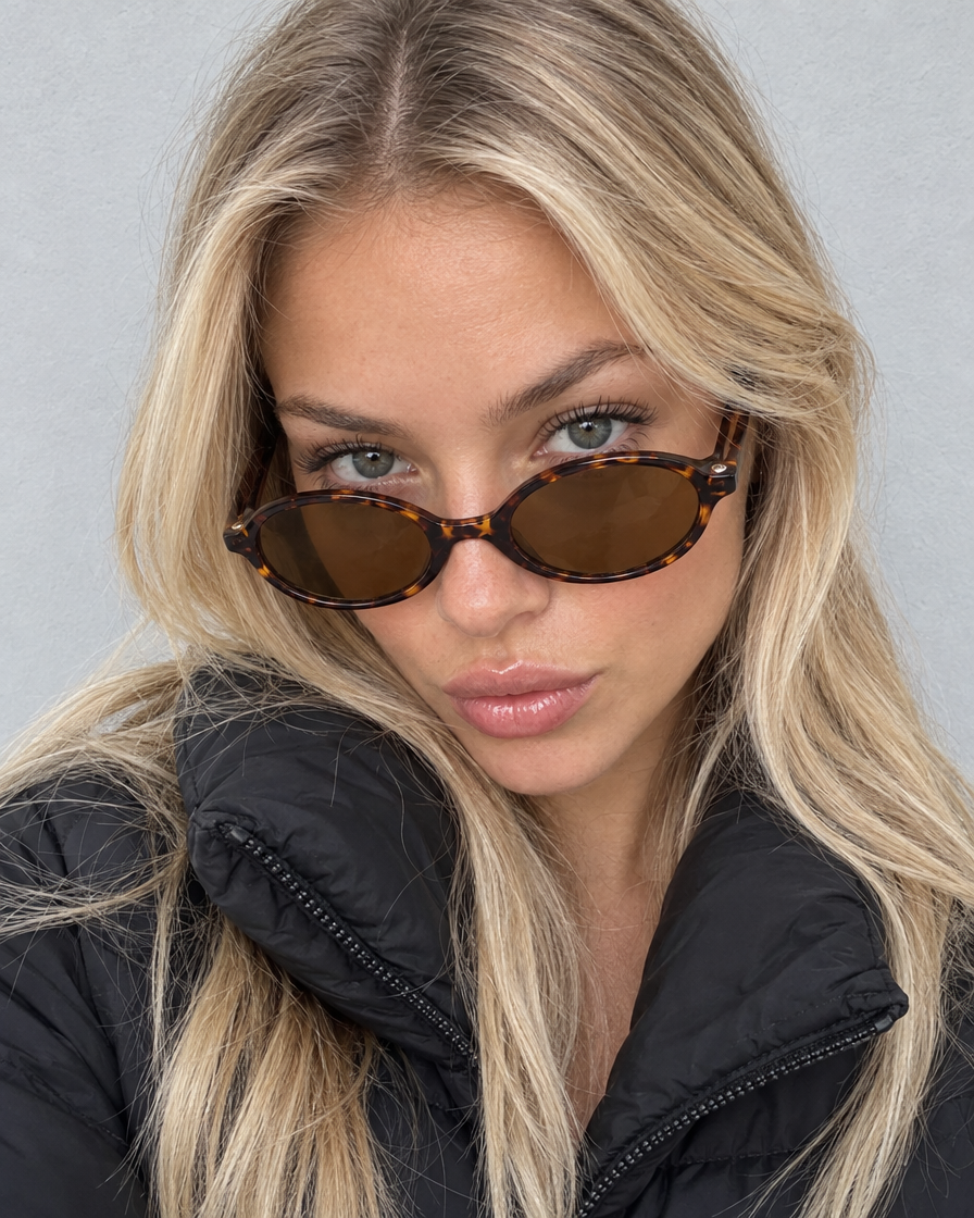 Malva leopard oval sunglasses worn by a model